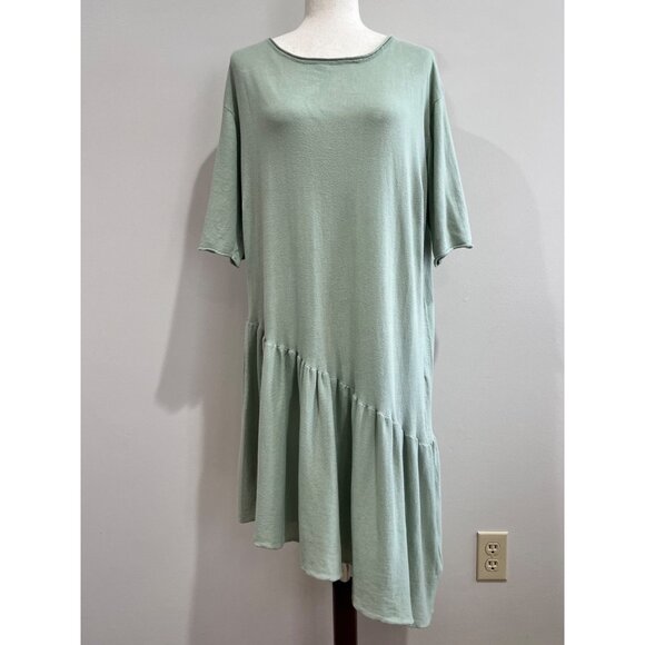 Zara Dresses & Skirts - Zara Knit Asymmetrical Hem Dress Womens S Sage Green Rolled Hem Oversized